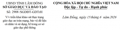 Triển khai khảo sát thực trạng giáo dục an toàn mạng, bảo vệ dữ liệu cá nhân và sử dụng AI trong cơ sở giáo dục phổ thông