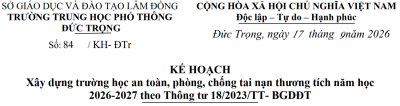 Xây dựng trường học an toàn, phòng, chống tai nạn thương tích năm học 2026-2027 theo Thông tư 18/2023/TT- BGDĐT