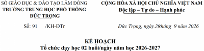 Tổ chức dạy học 02 buổi/ngày năm học 2026-2027