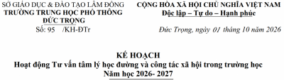 Hoạt động Tư vấn tâm lý học đường và công tác xã hội trong trường học Năm học 2026- 2027