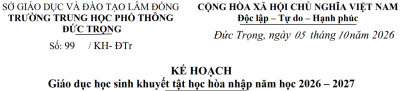 Giáo dục học sinh khuyết tật học hòa nhập năm học 2026 – 2027