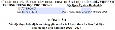 Thực hiện dịch vụ trông giữ xe và các khoản thu của Ban đại diện cha mẹ học sinh năm học 2026 – 2027