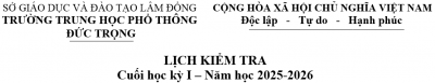 Lịch kiểm tra Cuối học kỳ I – Năm học 2025-2026