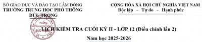 LỊCH KIỂM TRA CUỐI KỲ II - Năm học 2025-2026