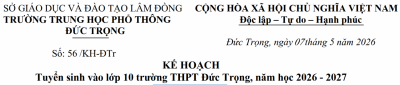 Kế hoạch tuyển sinh lớp 10 năm học 2026 - 2027