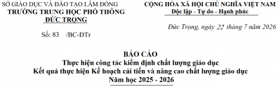 Báo cáo Thực hiện công tác kiểm định chất lượng giáo dục Kết quả thực hiện Kế hoạch cải tiến và nâng cao chất lượng giáo dục Năm học 2025 - 2026
